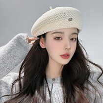 Japanese thin knitted hollow beret hat for women 2024 new spring and summer all-match painter beret hat