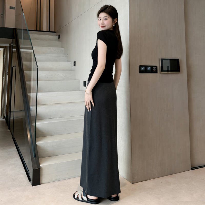 Gray Modal Long Skirt for Women 2026 Summer High-Waisted Slimming A-Line Skirt Long Hip-Hugging Skirt
