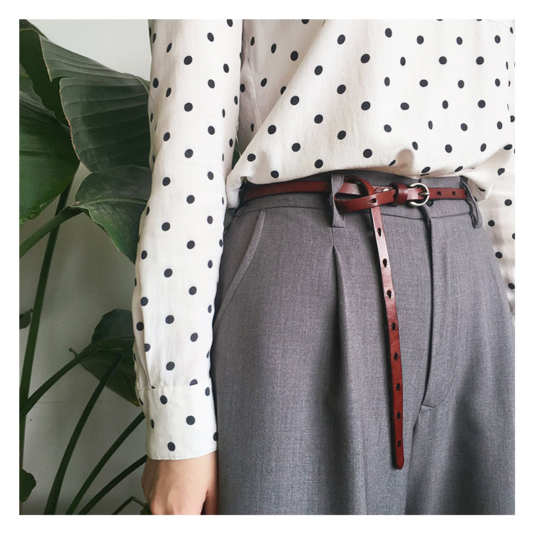 First layer cowhide women's belt thin belt women's literary leather pants belt knotted decorative primary color belt Y105