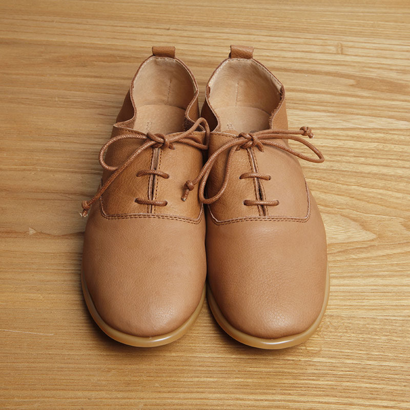 Bugu Forest Head Layer Cow Leather Genuine Leather Round Head Flat Heel Single Shoes New Art Lace Women Shoes x301 