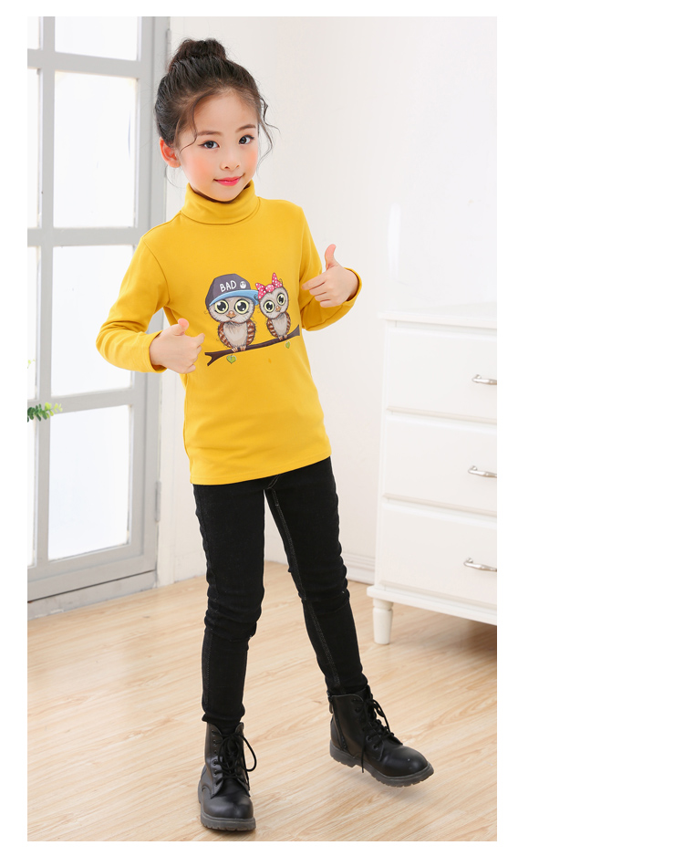 Áo thun bé gái cổ cao cotton 2018 mẫu mùa đông trẻ em lớn mùa thu trẻ em đáy áo thun bé tay dài áo phông bé trai 1-12 tuổi