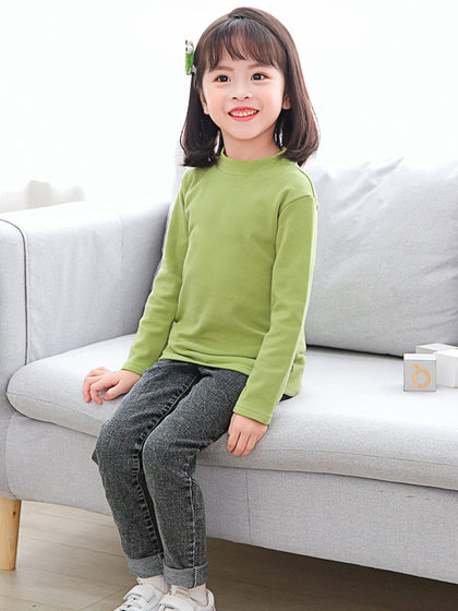 Children's Half-High Collar Base Layer Shirt for Autumn and Winter, Suitable for Older Kids and Babies, Made of Class a Pure Cotton, Girls' Autumn Shirt, Boys' Long-Sleeve T-Shirt