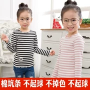 Áo thun nữ tay dài sọc mỏng 2018 mùa thu trẻ em nấm đáy áo cotton trẻ em cổ tròn