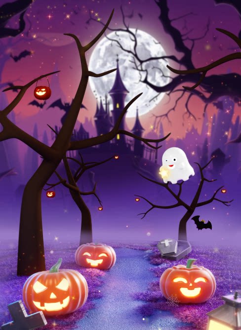 C4D万圣节南瓜灯可爱氛围海报背景OC渲染3D立体场景