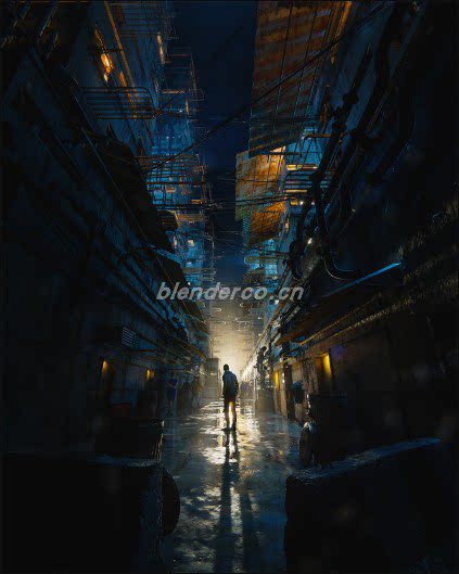 赛博朋克狭窄小巷场景分享