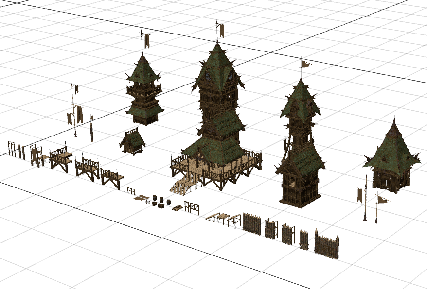 C4D FBX STL OBJ Blender中世纪军事建筑瞭望塔防御墙三维3D模型-cg男孩