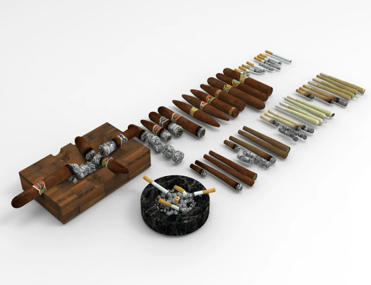 C4D FBX STL OBJ Blender Maya烟头烟蒂雪茄烟灰缸烟灰三维3D模型-cg男孩