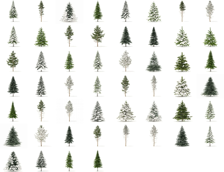 C4D冬季积雪植物FBX松树OBJ树木圣诞树场景道具三维模型