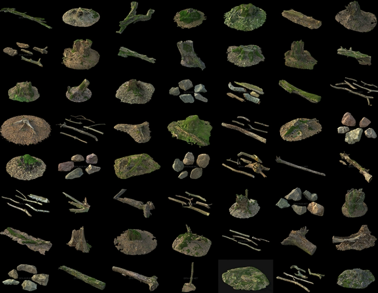 C4D FBX STL OBJ Blender Maya树桩木桩树干树枝石头石块三维模型-cg男孩