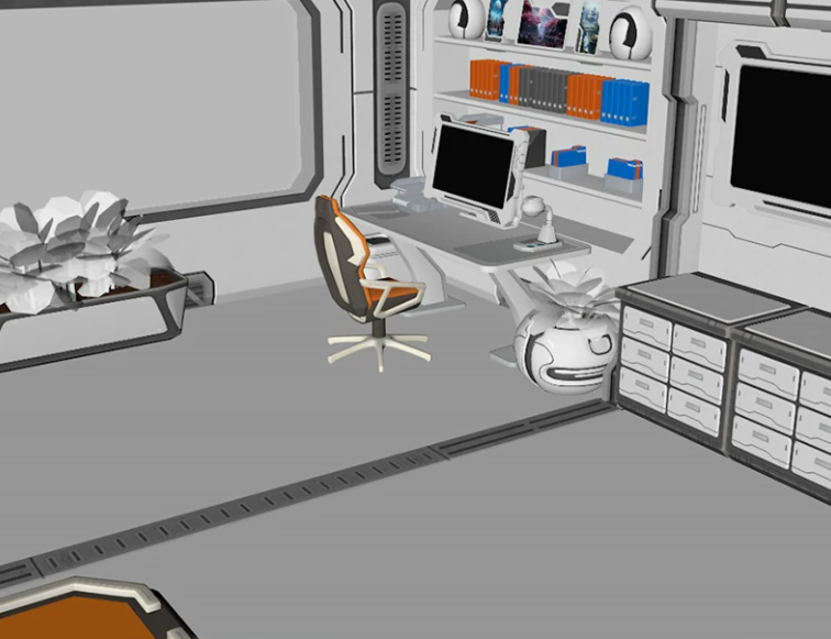 C4D FBX STL OBJ UE科幻太空卧室电脑桌沙发床家具摆件书架3D模型-cg男孩