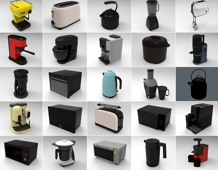 C4D厨房电器FBX咖啡机Blender烤面包机微波炉电水壶果汁机3D素材