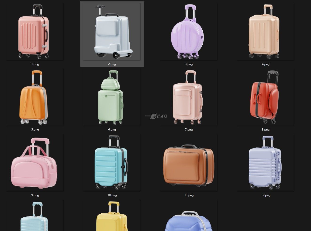 15个C4D行李箱拉杆箱旅行用品3D图标Blender模型