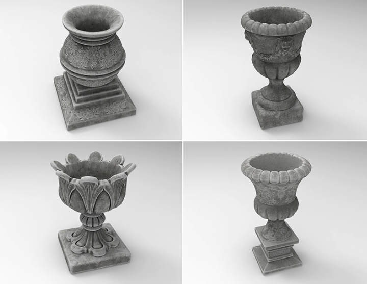C4D花钵FBX花台STL花盆OBJ欧式古典园林设计道具三维模型