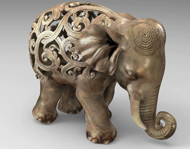 C4D FBX STL OBJ SU Maya艺术雕像镂空大象摆件塑像三维模型-cg男孩