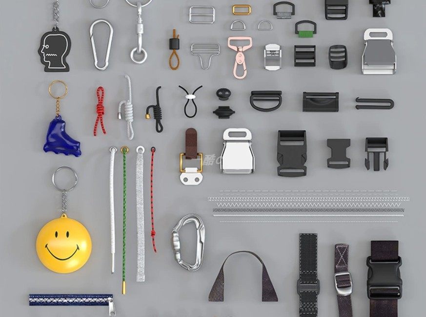 一酷C4D 拉链服装配饰钥匙扣背包肩带配件blender/fbx/obj模型素材