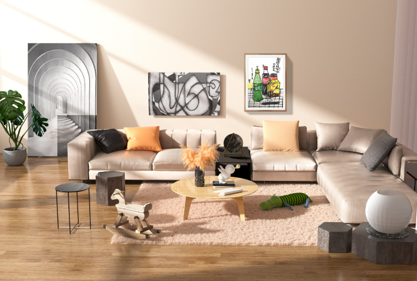 C4D儿童房间玩具场景模型素材3D室内沙发地毯客厅玩具写实渲染