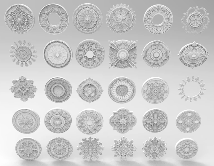 C4D FBX STL OBJ Zbrush欧式创意圆形圆盘雕花窗格装饰构件3D模型-cg男孩