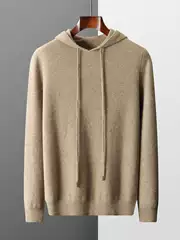 Autumn and winter new 100% pure wool men's hooded sweatshirt pullover sweater knitted base hoodie solid color cashmere sweater
