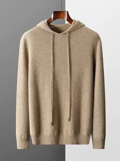 Autumn and winter new 100% pure wool men's hooded sweatshirt pullover sweater knitted base hoodie solid color cashmere sweater