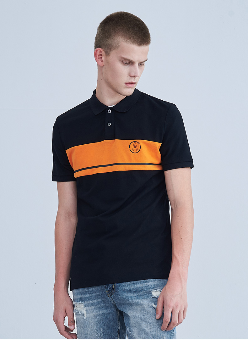 Xu hướng VMEN Weiman nhấn nhá màu khâu hạt cotton áo ngắn tay nam 2018 hè quần áo nam 820207911 áo thun có cổ