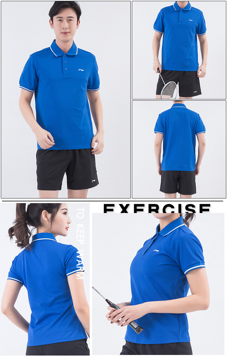 Li Ning Paul nhóm áo sơ mi mua tùy chỉnh in ấn nhanh khô POLO áo sơ mi nam giới và phụ nữ thể thao ngắn tay ve áo T-Shirt màu rắn áo polo form rộng