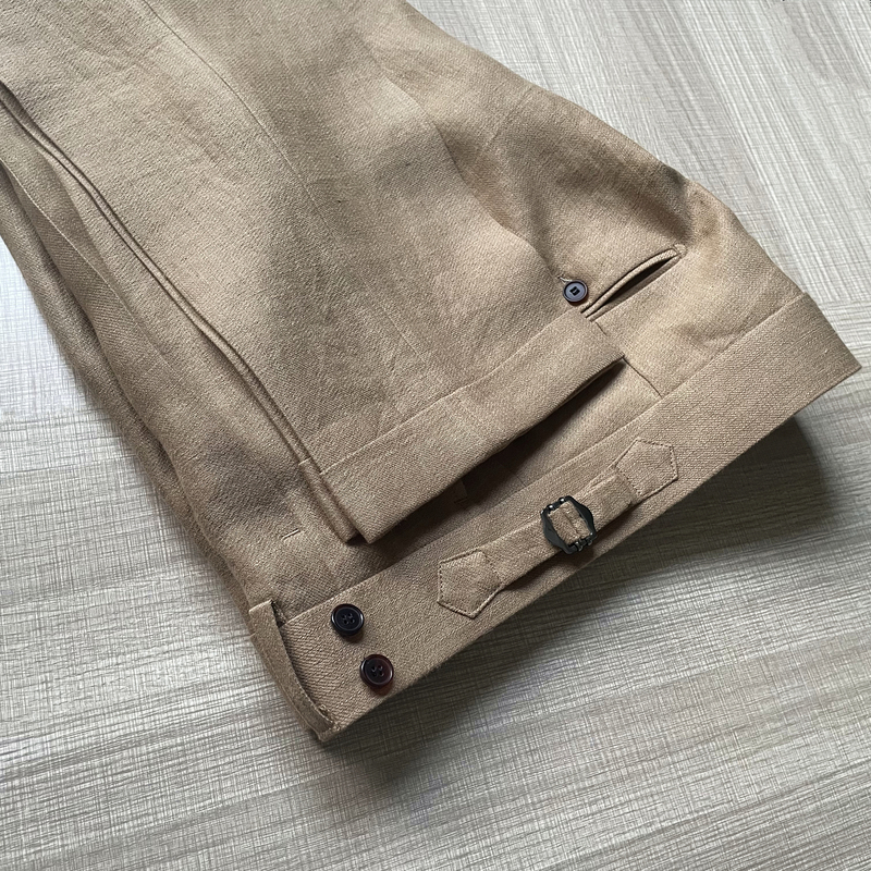 Four-Season Camel Coffee Color Thick Pure Linen Naples High-Waisted Men's Trousers Paris Button Casual Straight-Leg Pants