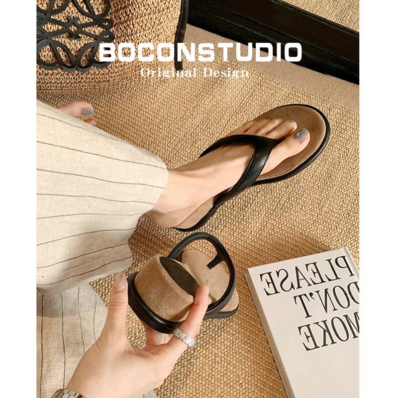Sheepskin Version ~ soft sole Women's Summer Flip-Flops for Outdoor Wear, Beach Vacation Style, French Wedge Heel Sandals