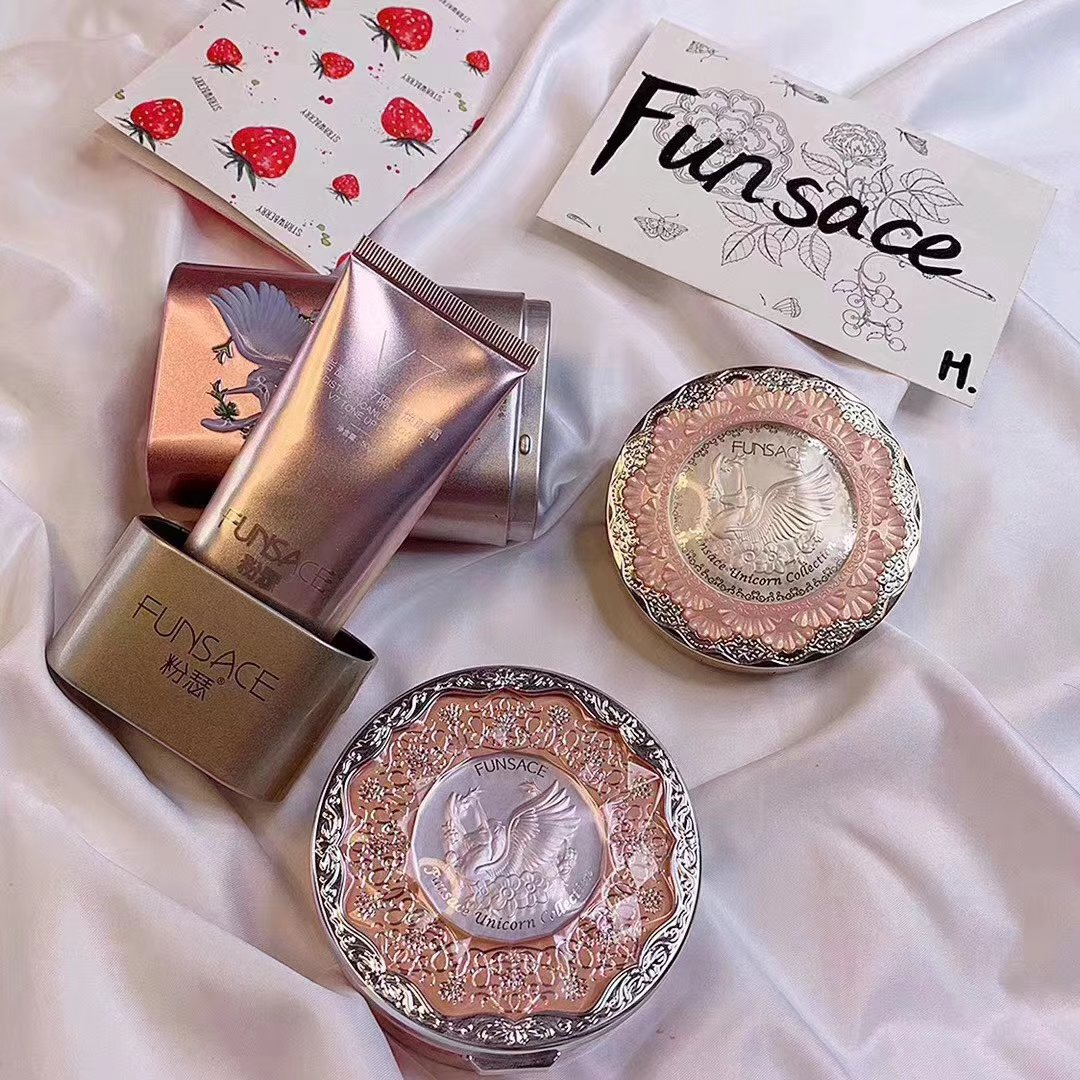 Fense Unicorn Isolation Air Cushion Makeup Powder Set Concealer, Oil Control, Sweat Resistant, Lasting Good Night Powder Girl