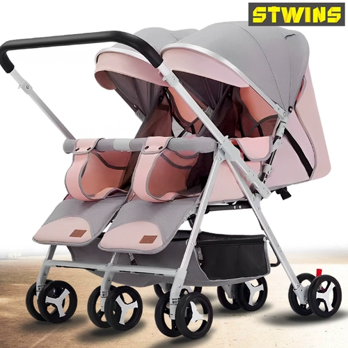 Съёмная зимняя коляска для близнецов с сидением для двоих, можно сидеть и лежать, амортизация