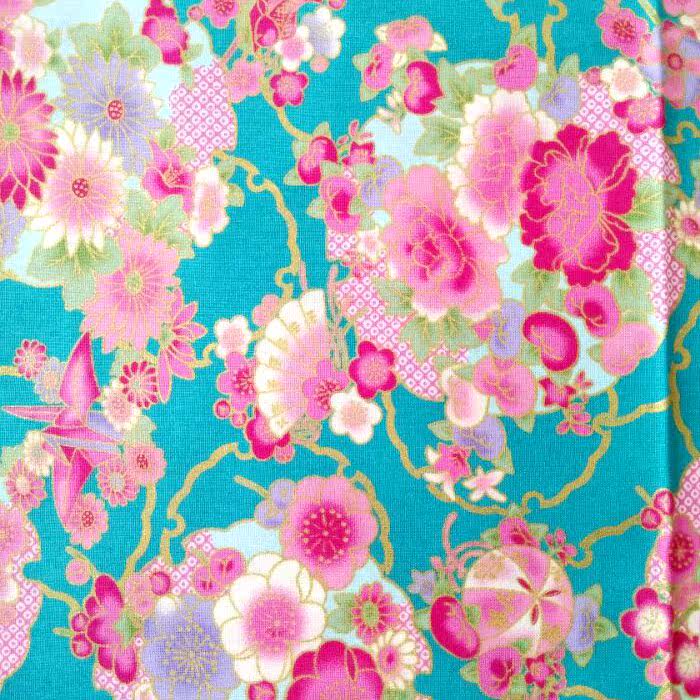 拼布diy和风纯棉烫金布料和服娃衣面料日本进口棉布绿色底 且限一天 和服 烫金 棉布 和风 纯棉途虎网