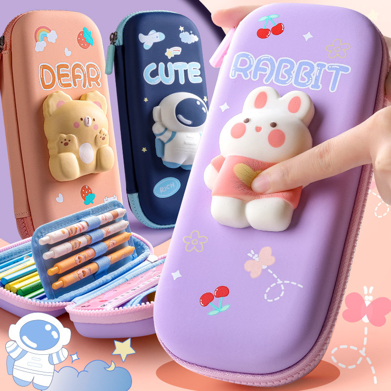 Elementary school student writing case girl 2021 new 3D decompression and decompression pen box 1st grade pen pouch ins day series cartoon large capacity child lead pencil case net red creative teenage girl cute stationery bag