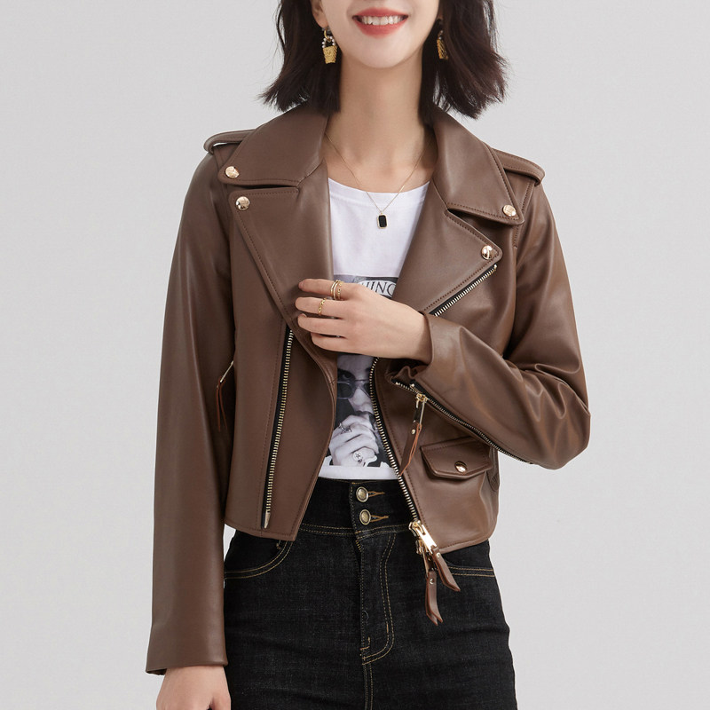 2021 new products Euro goods genuine leather locomotive leather clothing short repair body sheep leather jacket jacket small sub young deposit