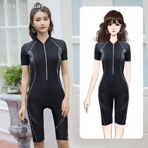 Diving suit one-piece swimsuit Lady Conservative belly thin sunscreen quick-drying short-sleeved trousers sports swimsuit
