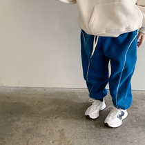 Children Plus Suede Pure Cotton Sports Pants 21 Winter Han version Mens and womens double layer composite suede Warm Kindergarten Pants Tide