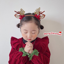 Childrens Christmas Hair Accessories Winter Girl Baby Festival Hair Stirrup Golden Twinkle Butterfly Knot Hair Clip Deer Corner Top Chuck Stirrup