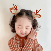 Childrens Christmas Hair Accessories Winter Girl Baby Festival Hairpin Clips Solid Deer Horned Wool ball ears to clip performance foreign air