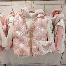 Girl gush with cap sweatshirt + embroidered bread for bagel suit Winter womens lamb wool with bag three sets