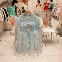 Girl ice and snow chic edge princess skirt Winter female baby elastic sweater mesh yarn splicing bright sheet foreign air one-piece dress damp