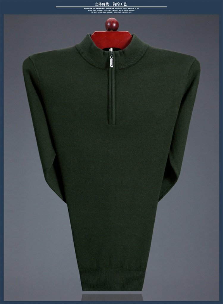 2018 mùa đông áo len cashmere mới nam cổ áo dây kéo cổ dày áo len cổ tròn áo len trung niên áo thun nam cổ tròn