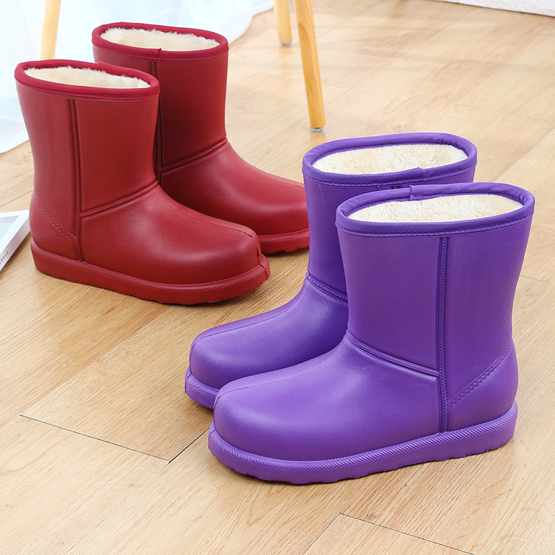 Gush Rain Shoes Woman Warm Non-slip Thickened Winter Rain Boots Waterproof Cotton Shoes Men Outwear Foam Light Integrated Shoes-Taobao