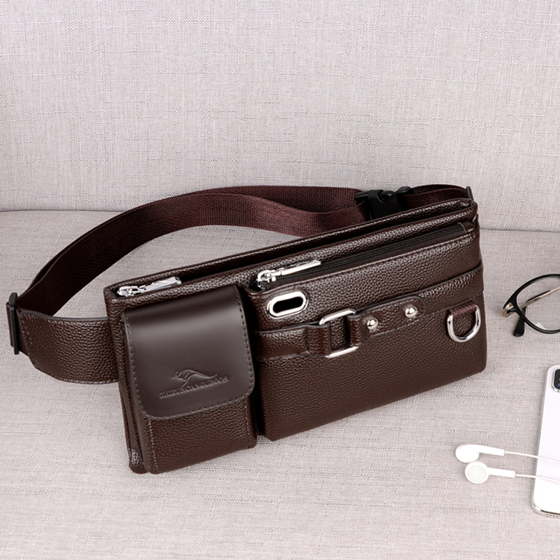 Baodi Kangaroo Men's Waist Bag Leather Mobile Phone Bag Messenger Bag Casual Chest Bag Multifunctional Large Capacity Small Backpack Trendy