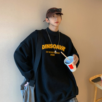 American semi-high neckline mens winter boomers loose big code letters long sleeve t-shirt trending to the bottom-shirt