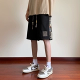 Ретро летние шорты, штаны, китайский стиль, с вышивкой, оверсайз