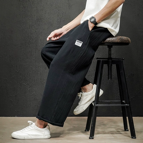 Мужские летние тонкие штаны, свободный прямой крой, оверсайз, из хлопка и льна