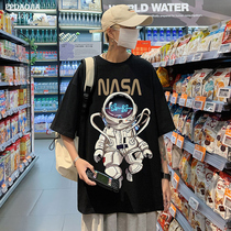 Astronaut short-sleeved t-shirt mens summer loose large size tide brand ins pure cotton couple half sleeve Korean version of the trend clothes