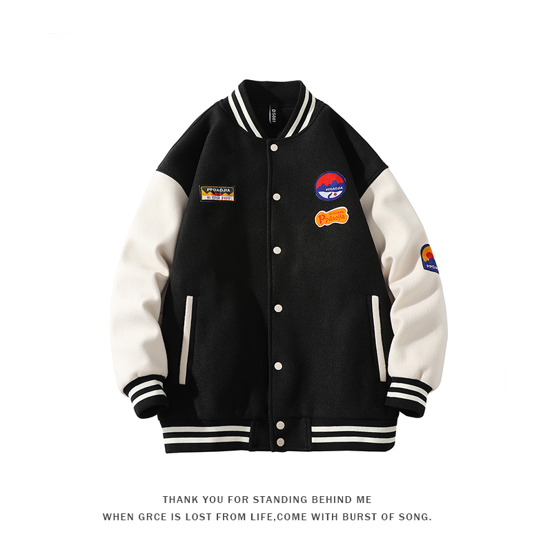 roora couple American baseball uniform men autumn and winter loose thick cotton jacket retro jacket Korean trend coat men