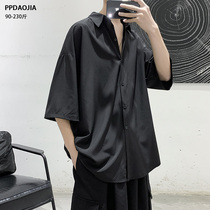 Summer new lazy wind shirt mens short-sleeved loose large size ruffian handsome ice silk shirt trend five-point sleeve jacket men