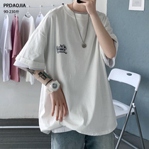 Back English short-sleeved T-shirt Mens fashion brand loose simple street half-sleeve large size student trend wild clothes men