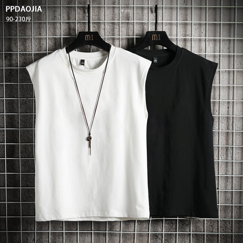 Summer tide monochrome cotton vest men loose large size fat nights running sleeveless T-shirt trend