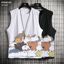 Cartoon print basketball sports vest mens summer fashion brand ins loose sleeveless t-shirt student trend wear outside the shoulder